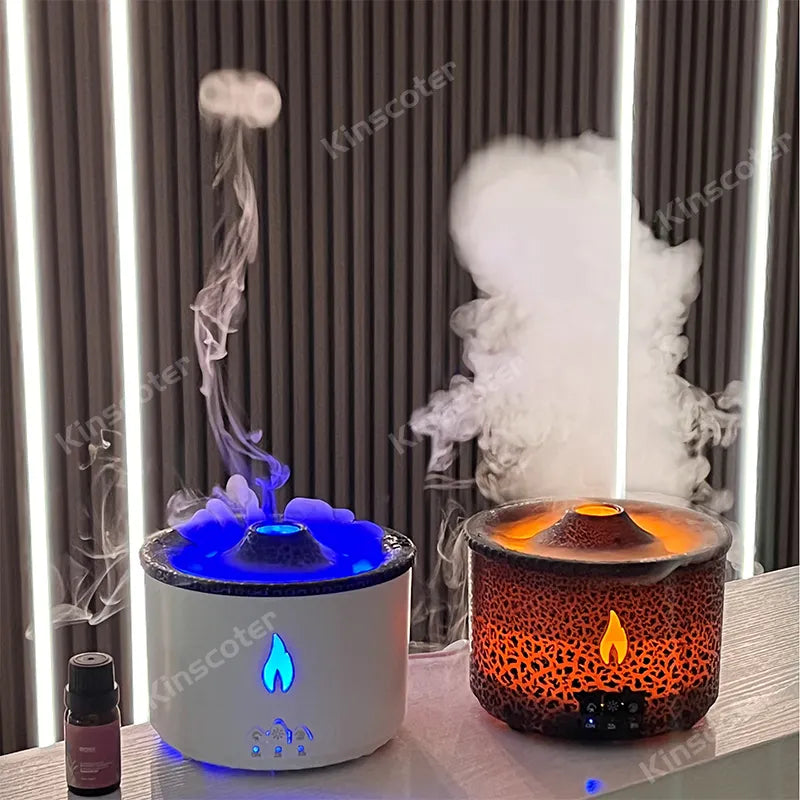 360ml Volcanic Flame Aroma Oil Diffuser Jellyfish Smoke Ring Air Humidifier