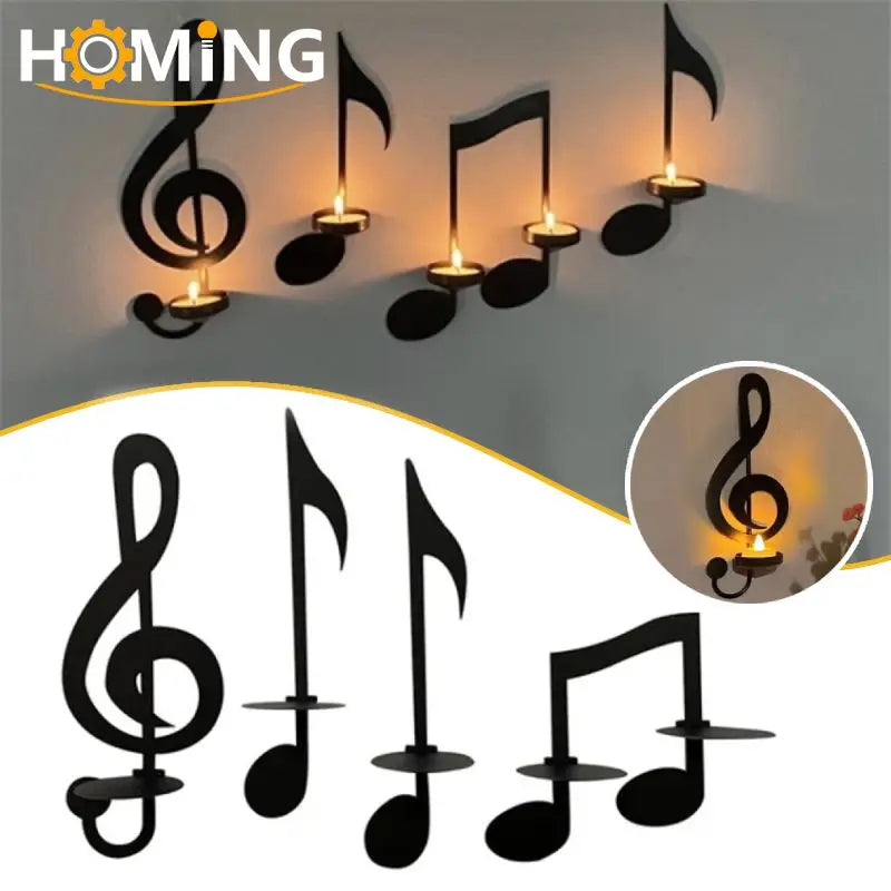 1 Set Unique Iron Music Note Candle Holder Wall Mount Hanging Tea Light Candle