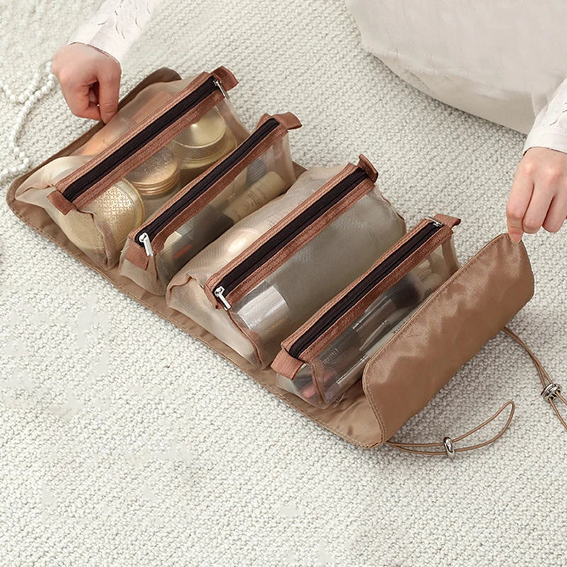 Women Fold Cosmetic Bag with Large Capacity Makeup Brush Storage Bag